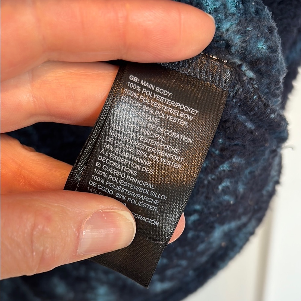 The North Face Hooded Navy and Blue Patterned Teddy Jacket - Medium - Picture 4 of 6